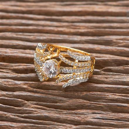 435196 Cubic Zirconia Adjustable Ring With 2 Tone Rhodium Plating